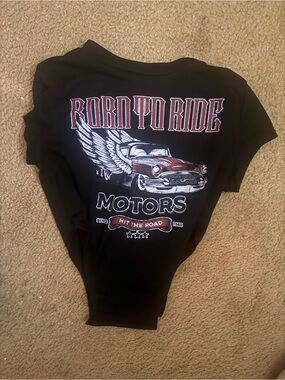 Love Black Tee with Red & White 'Born to Ride' Graphic